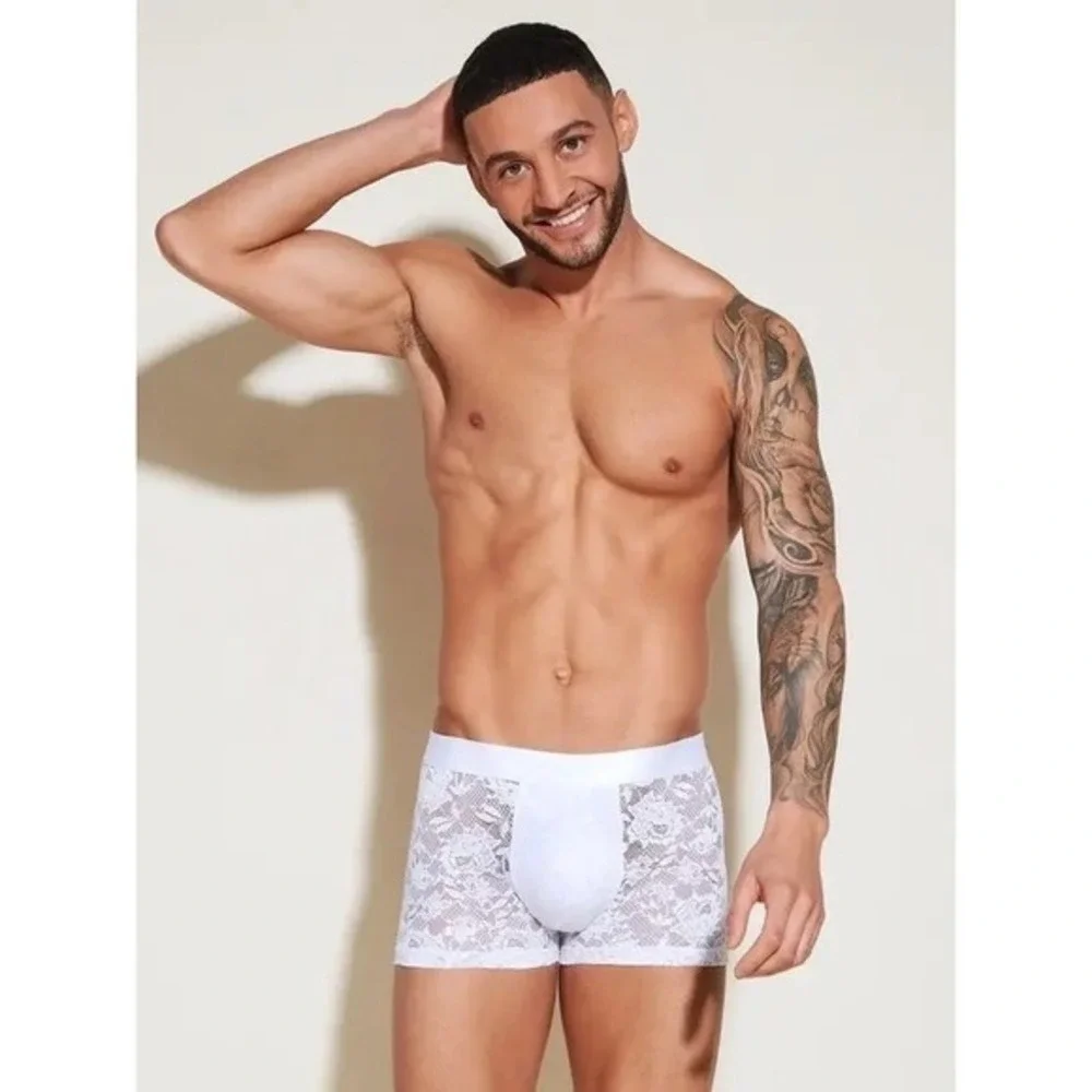 Cosabella White Semi-Sheer Lace Trunk Boxer Premium Designer Men's Underwear L